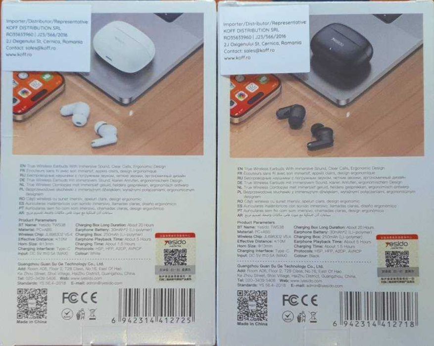 Handsfree Bluetooth Yesido TWS38 Negru/Alb