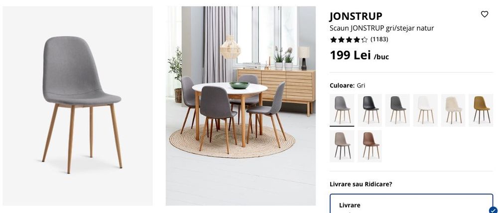 Scaun dining/birou JYSK JONSTRUP gri, lemn stejar, modern, confortabil