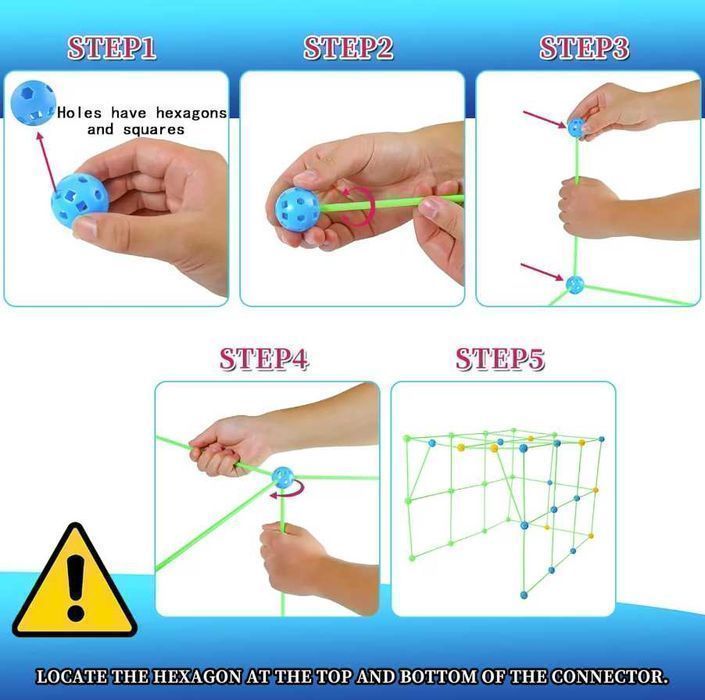Kit de constructie Fort pentru copii, 174 piese, Jucarie educationala