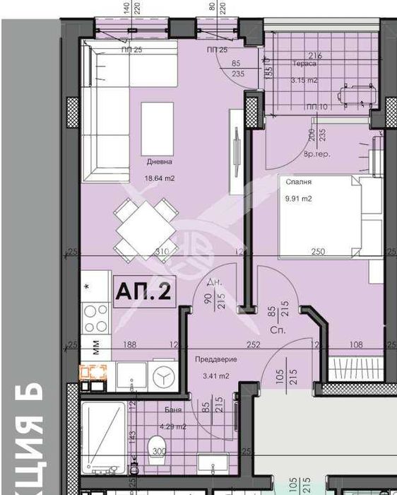 Продава се Двустаен апартамент в Пловдив, Гагарин - 56 кв.м за 815 €/кв.м - Снимка #1