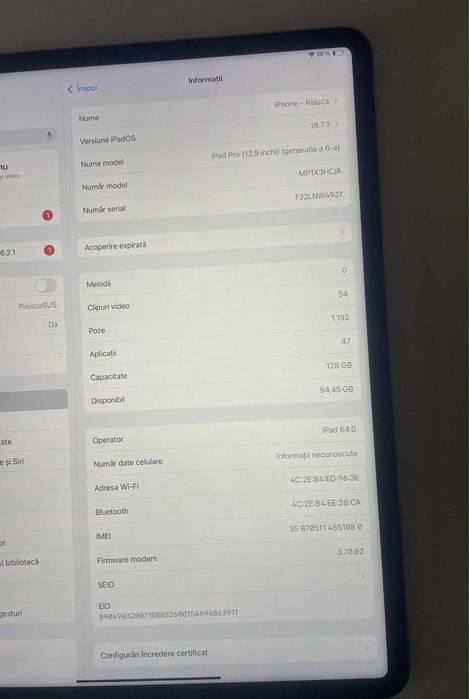 iPad Pro 12.9” wifi+cellular (generația a 6-a) – 128 GB