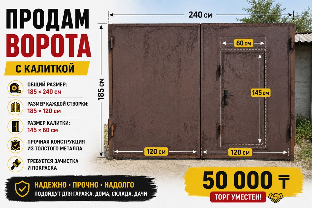 Продам металлические ворота с калиткой — 185 × 240 см