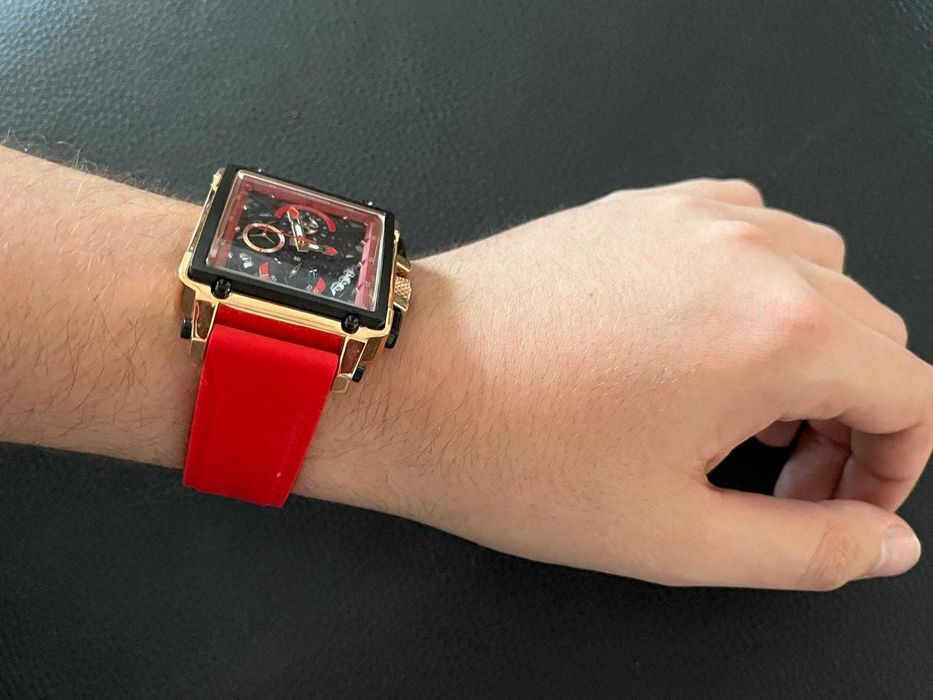 Ceas bărbătesc roșu cadran pătrat – Sport & Style, curea silicon