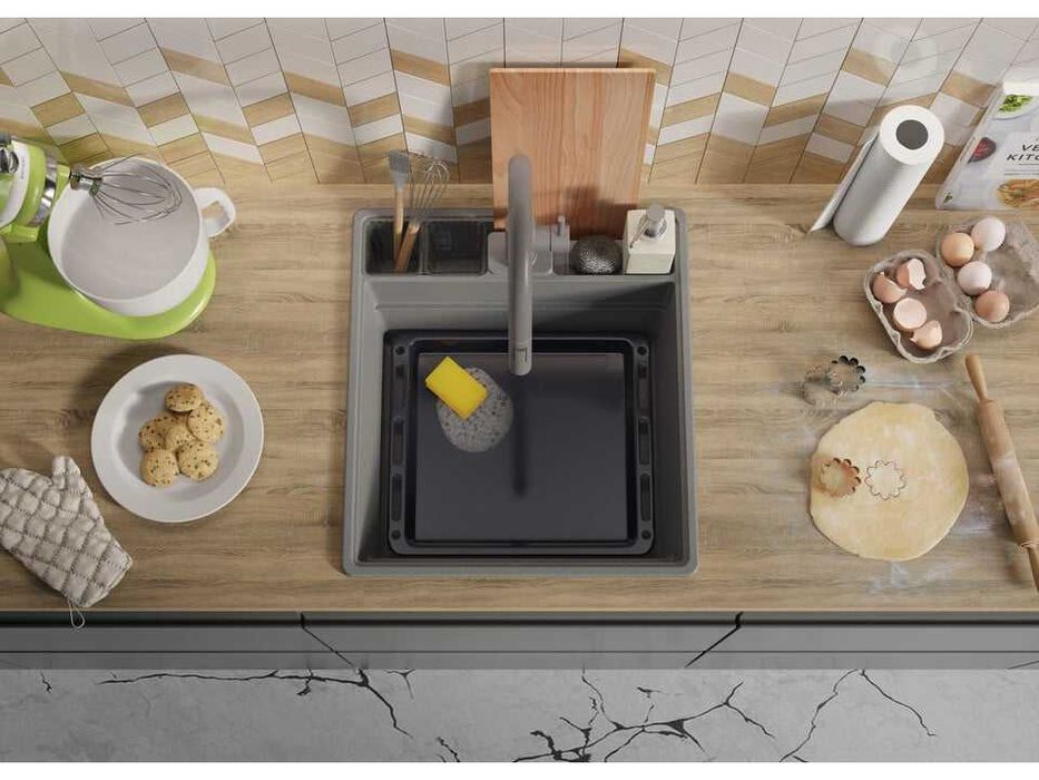 Сива кухненска гранитна мивка Ню Йорк 50 Multispace 480 x 530 мм