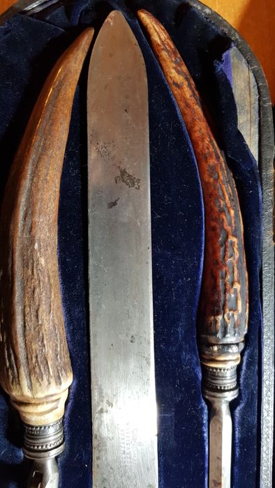 mappin and webb sheffield londra 1881 -3 piese-maner corn de caprioara