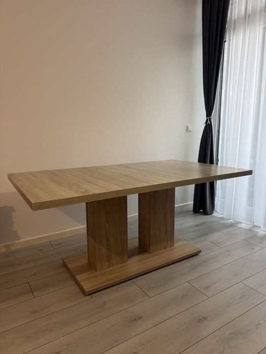 Masă dining 160x90 cm, aspect lemn, design modern