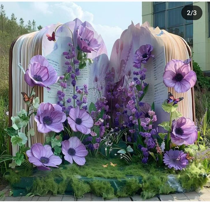 Оформление фото зоны на весну большими ростовыми цветами.