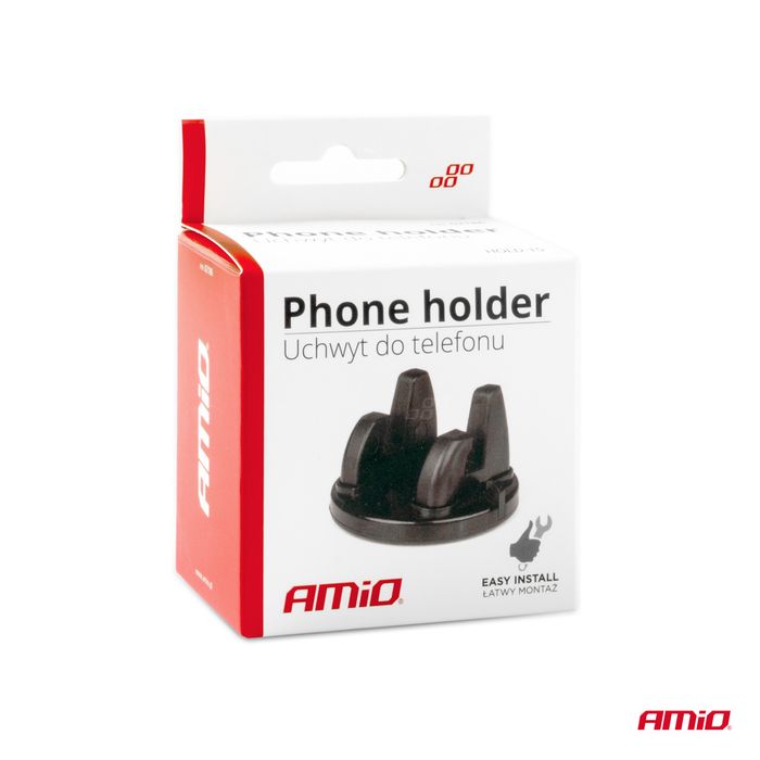 Suport auto pentru telefon Amio Hold-15, suprafata silicon, rotatie 360, fixare banda dubla adeziva