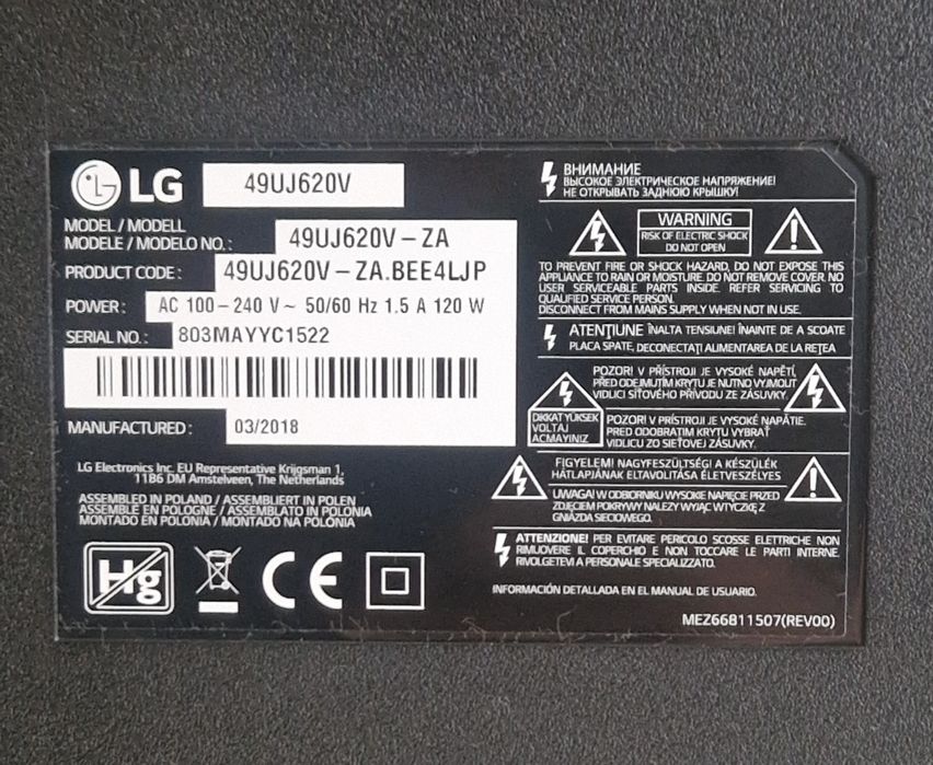 Smart tv LG , 4K , 49"(125cm)