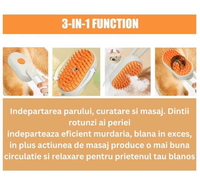 Perie cu Abur Pentru Animale de Companie, 3 in 1, Incarcare USB, Crem