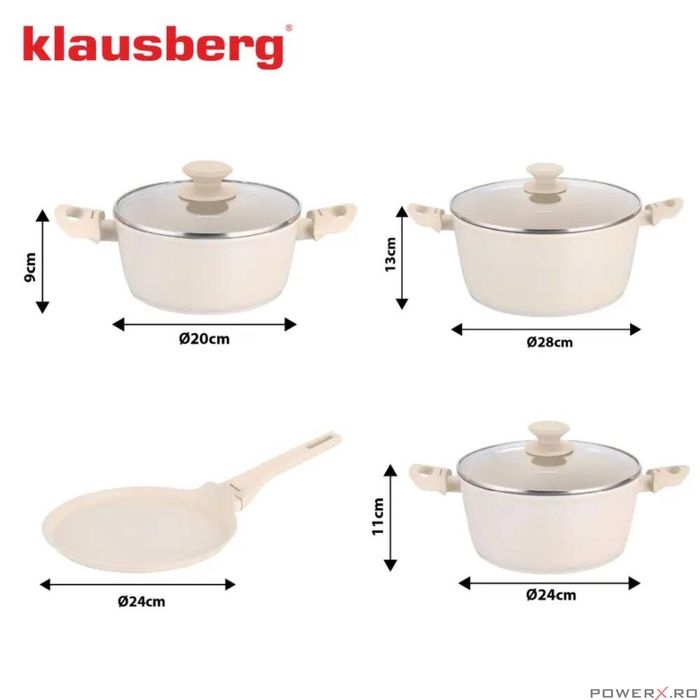 Set de oale cu capac, crem, din aluminiu turnat, 7 piese cu strat