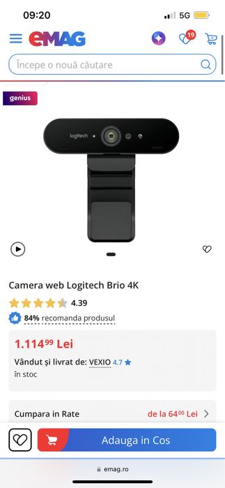 logitech brio 4 k streaming edition cu incarcator si stativ inclus !