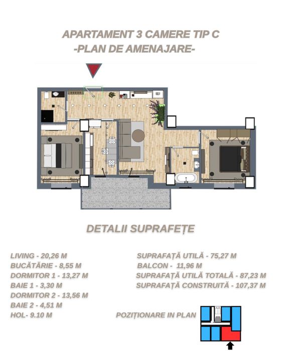 Apartament 3 camere direct de la dezvoltator-MAGIC DANUBE RESIDENCE-