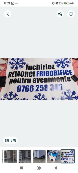 Închiriez remorcă frigorifică și dozator ptr evenimente