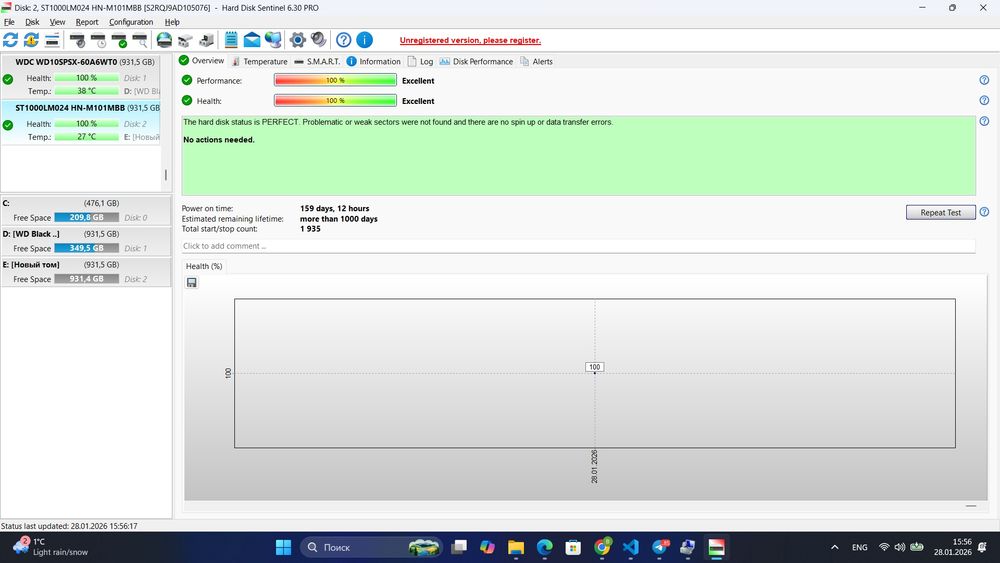 SAMSUNG HDD 1TB 2TA bor 100%
