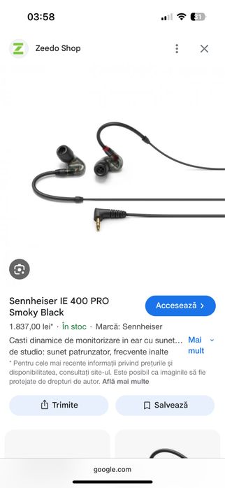 Vand monitoare senhaizer ie400 pro , produs nou