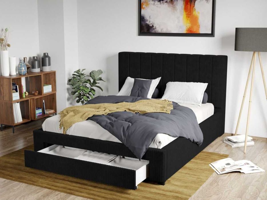 Pat Tapitat Negru Poso 135 cu somiera si sertar 160x200