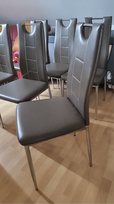 Set 6 scaune dining moderne, piele ecologică și picioare metalice