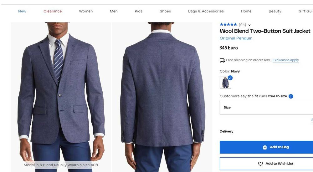 Sacou blazer 52 XL slim Original Penguin NOU lana super 120's albastru