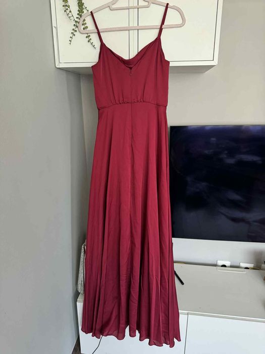 Официална дълга рокля Jake*s Jake червено вино сатен червена