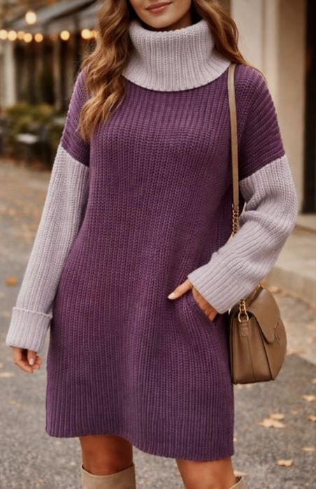 Rochie calduroasa Amisu -culoare mov pruna si maneci lila