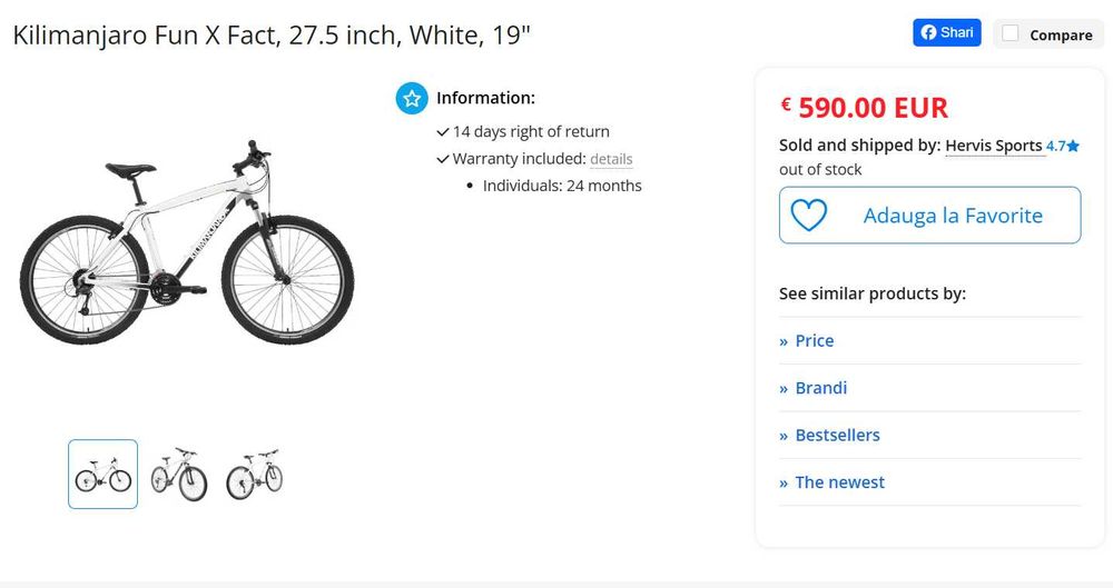 Велосипед - Бяла Рамка Kilimanjaro Fun 27.5, L size