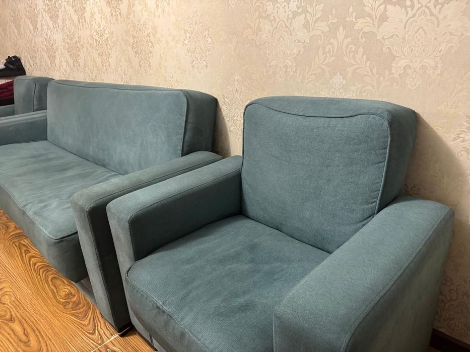 Диван и два кресла темно бирюзовый