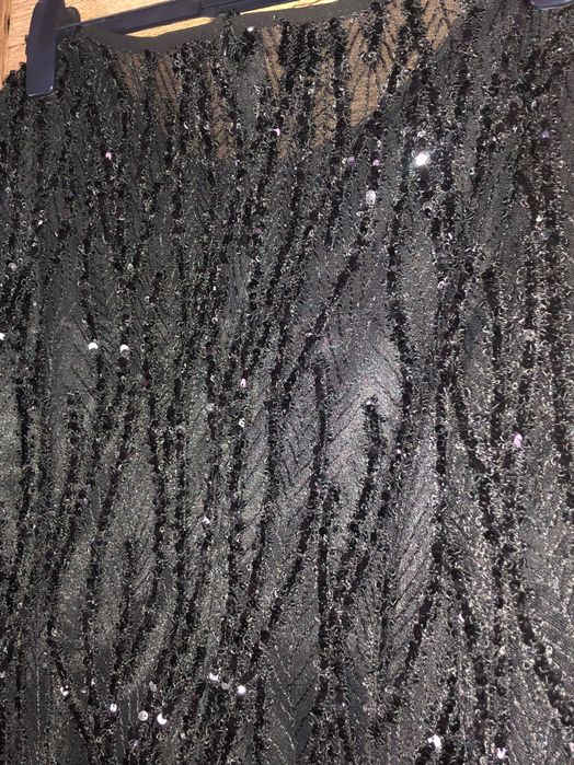 Rochie ocazie scurta neagra franjuri si paiete