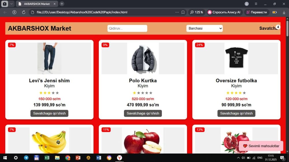 Marketlar uchun demo Online Market