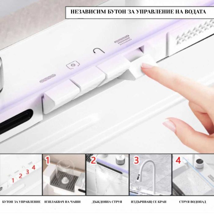 Умна кухненска мивка с изтеглящ се кран – LED дисплей, водопад и др