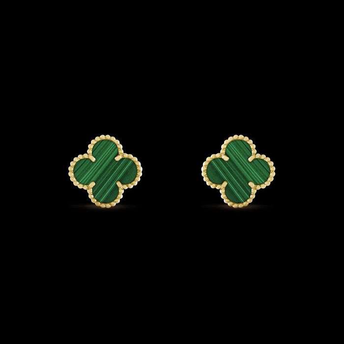 Van Cleef & Arpels VCA Gold Green Vintage Alhambra Clover Дамски Обеци
