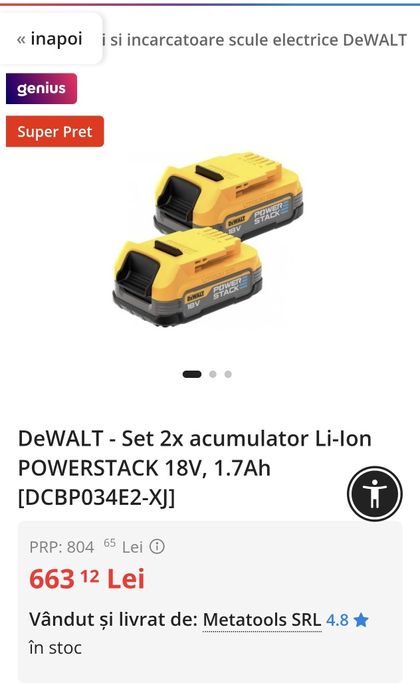 Set 2x acumulatori DeWalt 18V