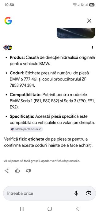 Caseta directie volan dreapta BMW seria 1(E87)/ seria 3(E90)  Electromotor Mercedes