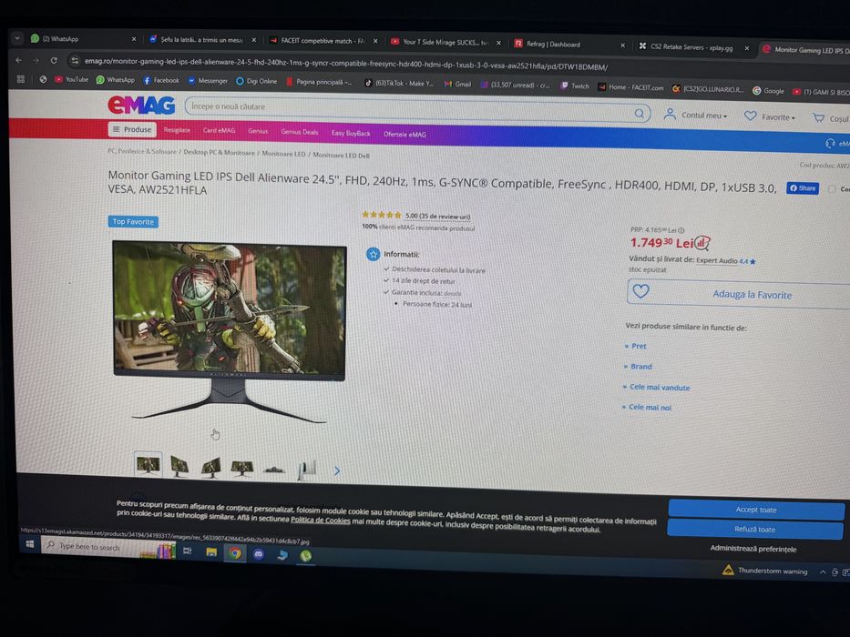 Monitor Alienware 24.5 de 240HZ 1ms
