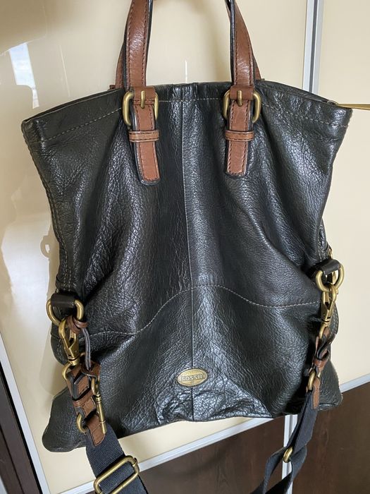 Черна кожена чанта Fossil