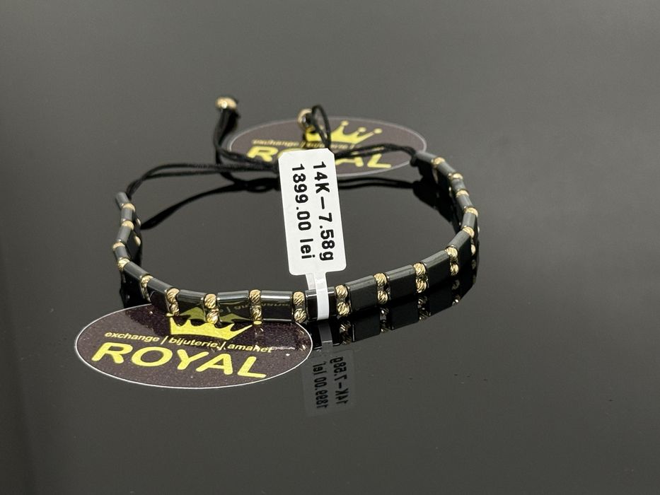 Bijuteria ROYAL : Bratara AUR 14K / 7.58 GR snur negru cu bile aur 585