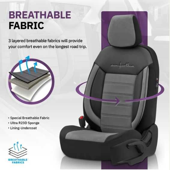 Луксозна тапицерия OTOM текстил с еко кожа COMFORT LINE Design – Сиво-Черна със сив шев