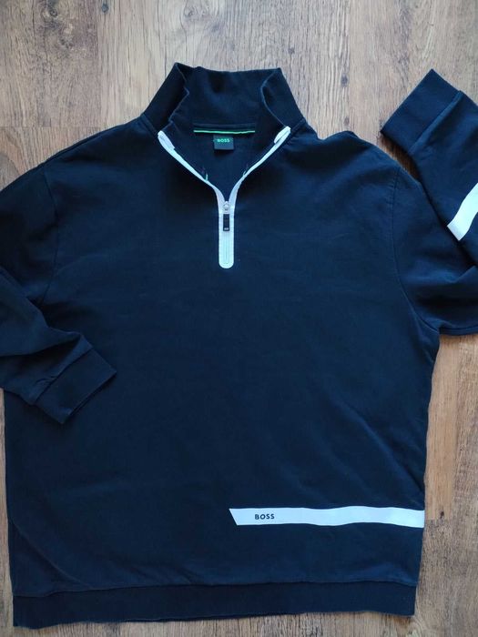 hugo boss green mens logo stripe zip-neck -  мъжка блуза 5ХЛ КАТО НОВА