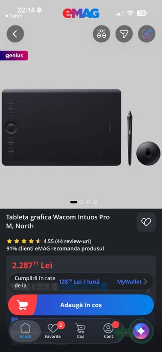 Tableta grafica Wacom Intuos Pro M pentru editare foto video/design