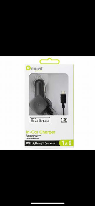 Incarcator AUTO iPHONE iPOD iPAD MUVIT Lightning 1A 1.2M Original Nou Sigilat