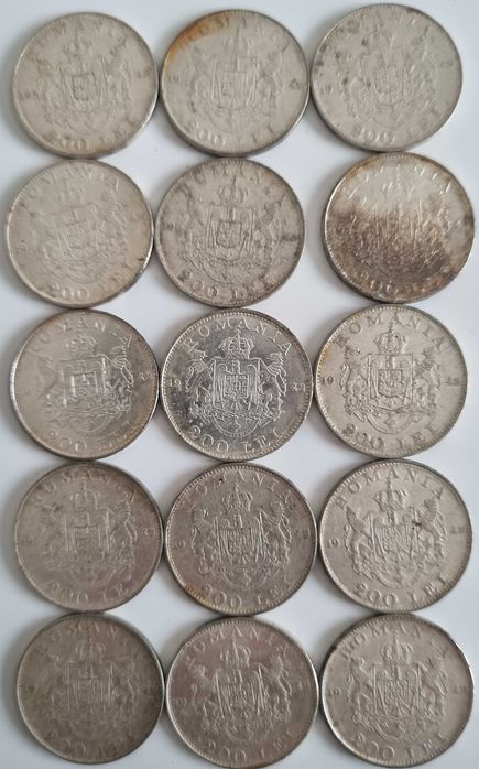 Lot 15 monede Romania 200 lei 1942 argint