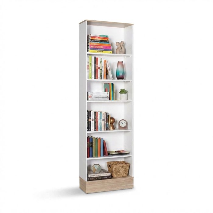 Bibliotecă Adore Base cu 6 Rafturi, Alb, 60x197x26 cm - Alb