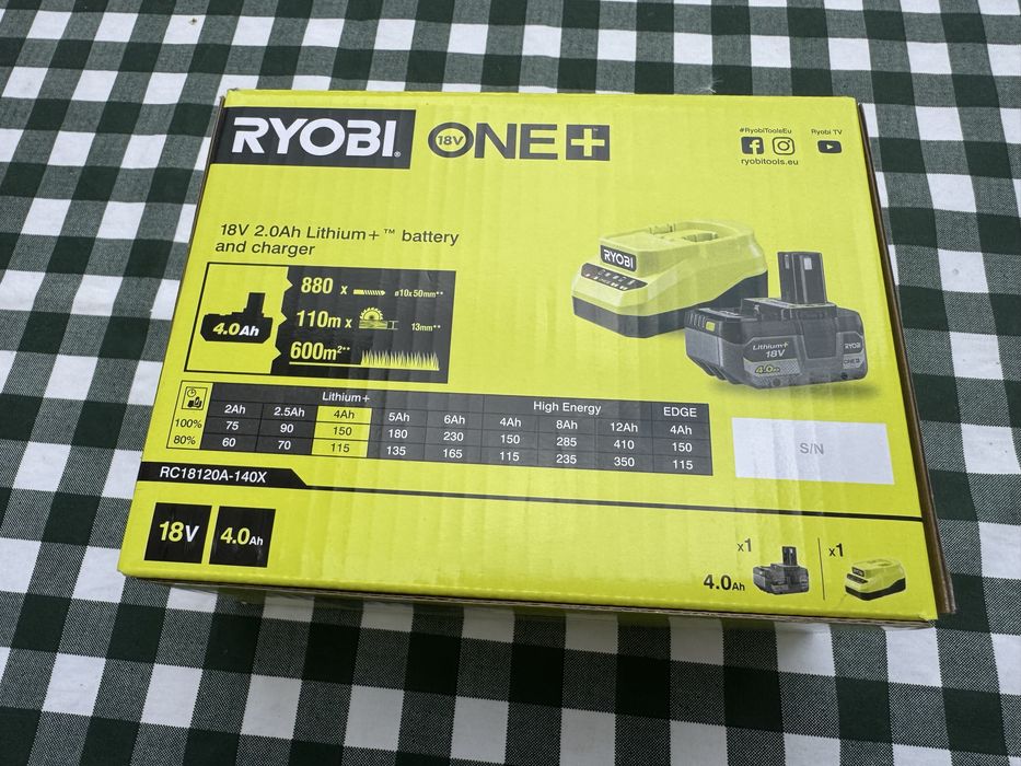 Set Ryobi ONE+ 18V: baterie 4.0Ah + încărcător, nou sigilat