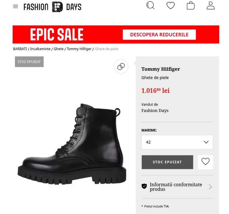Ghete / Bocanci piele naturala Tommy Hilfiger, marimea 42