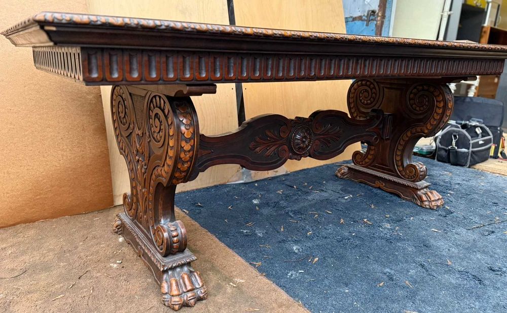 Masa Vintage Extensibila din lemn Stil Neo Baroc; Masa cu blat 195x85