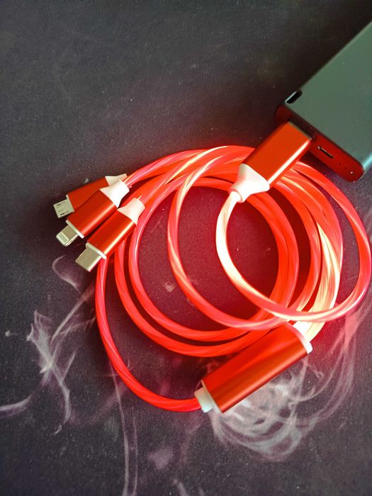 Cablu de Incarcare 3 in 1 Type C, Micro USB, Apple Lightning cu LED-uri Lumini RGB, 1.2 m pentru Telefoane Tablete iPhone iPad NOU