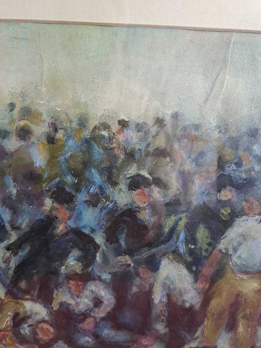 tablou romanesc pictura in acuarela 46/36 cm semnat datat 1990