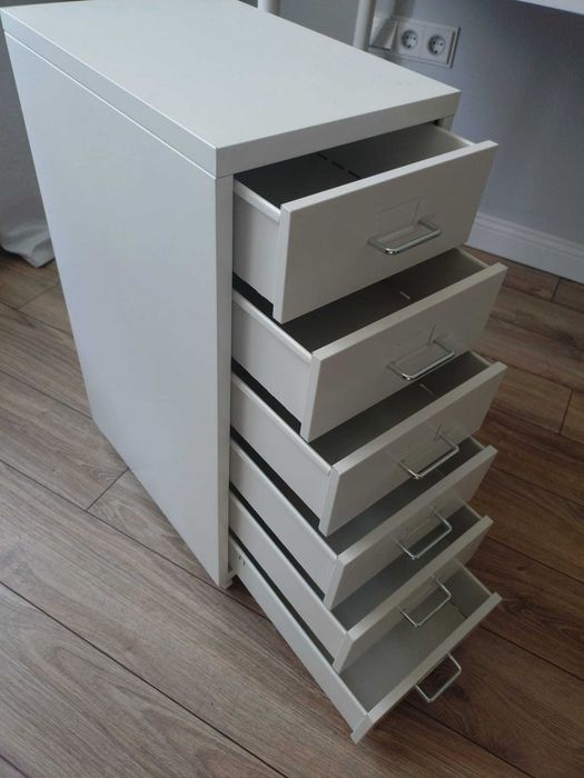 Dulap cu sertare birou IKEA Helmer (Albă) pe roți, 28x65 cm