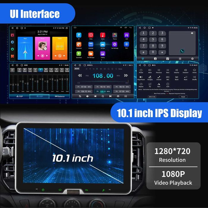 10” 1-DIN мултимедия с Android 14 с 64GB ROM, RAM 4GB