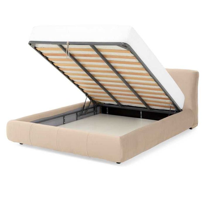 Pat tapitat MAJESTIC, Mobexpert, somiera rabatabila si lada depozitare